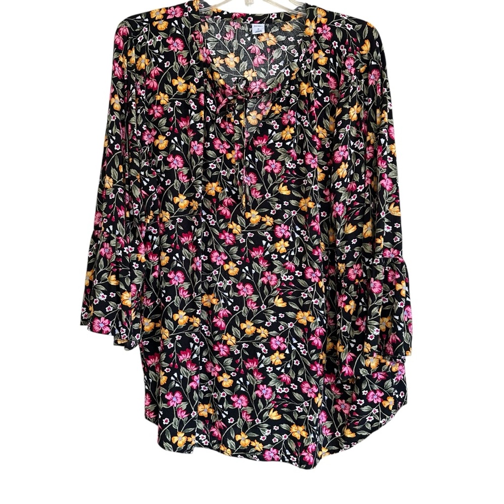 Old Navy Pink and Yellow Dark Floral Tunic 3/4 Sleeve